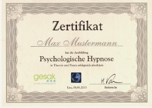 Urkunde Hypnosetrainer